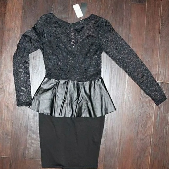 (New) A Black Laced Peplum Sheath Dress - Picture 1 of 3
